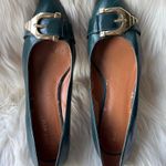 Nine West Women's Dark Green Pointed Toe Flats with Gold Buckle Photo 0