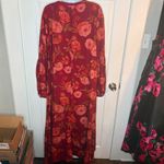 Joyfolie Brenna Dark Red Floral Maxi Longline Cardigan Balloon Sleeves Duster M Size M Photo 5