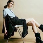 H&M NWT  Long Denim Frayed Hem Raw Edge Skirt in Washed Black | Size XS Photo 4