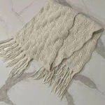 A New Day Cable Knit Chunky Cream Color Scarf w/ Fringe Textured Style Cozycore Photo 2
