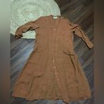 Flax  brown maxi button down dress long sleeve linen casual boho classic fall L Photo 1