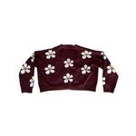 Oversized Slouchy Cropped Smiley Flower Daisy Brown Cardigan Sweater Hippie M/L Size M Photo 1