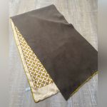 70s Vintage Scarf Italian Silk Wool Reversible Basketweave Print Cream Brown Photo 4