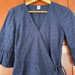 Gap Wrap Dress Eyelet Ruffle Navy Blue Size XS Photo 3