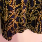 Michael Kors  Navy Blue Gold Chains Design Blouse Size Large 3/4 Sleeve Photo 2