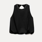 ZARA NWT Womens Sz Small - Black Open Back Balloon Rhinestone Collar Appliqués Photo 5