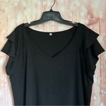 Unbranded Black Ruffle Sleeve V Neck Stretch T Shirt Size XL Photo 1