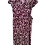 Fortune + Ivy Maroon Floral Faux Wrap Dress size XXL Tie Waist Short Sleeves Photo 0