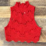 Free People  Floral Lace Eyelash Crop Tank Top Red XS Romantic Feminine Boho Photo 0