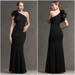 Aidan Mattox Gown Womens 6 Black One Shoulder Organza Sleeve Mermaid Evening NWT Photo 2