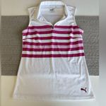 Puma Golf White Fuschia Pink Stripe Sleeveless Dry Cell Polo Shirt Size Small Photo 5
