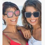 Sparkly, Fluted Rhinestone Rimmed Sunglasses, Black, Silver Black Photo 12