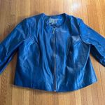 Jessica London Vintage Blue Collarless Leather  Jacket, Size 20W Photo 1