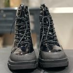 Chunky Sole Patent Leather Moto Biker Boots Platform Black Combat Booties Size 8 Photo 2