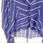 Free People ‎ Medium Blue Stripe Samifran Ruffle Tie Front Cropped Top Blouse Photo 2
