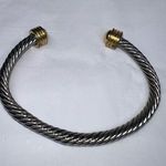 Silver Tone Twisted Cuff Bracelet with Gold Tone Caps Photo 0