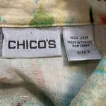 Chico's  Shirt Multicolor Tropical Flower Animal Print Long Sleeve Linen Collared Photo 8