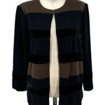 Misook  Brown‎ Black Velvet Striped Open Front Sweater Jacket Blazer Size Medium Photo 0