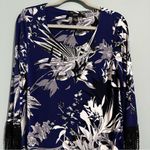 🦋 NWOT Alfani Floral Print Dress with Fringe Sleeves Small Blue Photo 2