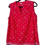 Talbots  Womens Tank Top Plus 1X Popover Red Lightweight Cotton Beach Americana Photo 0
