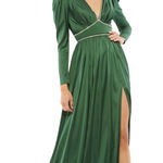 Mac Duggal  55702 Satin Puff Shoulder Rhinestone Encrusted Gown‎ Green 10  NEW Photo 0