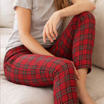 Multiples Slim-Sation by  Red Plaid Pull-On Stretch Pants Womens Small Slim Ankle Photo 0