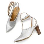 Sundance  Jacinda Shoes Metallic Silver Ankle Wrap Heels Women’s Size 36 | US 6 Photo 1