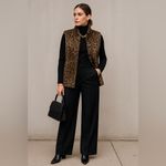 Leopard Faux Fur Vest Brown Black Zip Front Size L Chic Winter Statement Layer Size L Photo 9