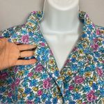 Vintage Blouse Floral‎ Medium Blue Pink White Button Photo 7