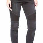 Free People Moto Biker Jeans Black Washed Denim Button Fly Ankle Zip Size 31 Photo 0