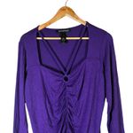 Ashley Stewart Ruched V Neck Long Sleeve Top Womens 14/16 Purple Stretch Dressy Photo 1
