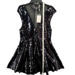 Free People  Sequin Illusion Dress L Black Fit Flare Cocktail Goth Glam Showgirl Photo 8