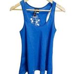 Fun & Flirt Women's Blue Sheer Floral Cutout Sleeveless Shirt Sz M Casual Photo 0