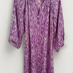 Adam Tucker Tucker Size S Purple Cream Patterned Midi Dress Bohemian 3/4 Sleeve Button Front Photo 0