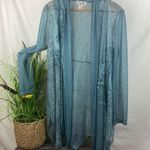 Aria  A Steel Blue Lace Sheer Loose Duster Open Sweater M Photo 0