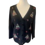 Mercer Street Studio Hand Embroidered Christmas Vintage Black Button Down Cardig Size L Photo 9