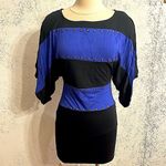 Vanilla Bay  Black & Blue Striped Drape Sleeve Long Tunic Blouse with Studs Small Photo 1