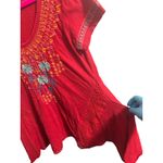 Sundance  Marguerite Embroidered Floral Eyelet Tunic Top Women M Red Boho Peasant Photo 4