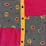 VTG MADE IN USA PATCHWORK HOUNDSTOOTH JEWEL PRINT BUTTON UP Yellow Size M Photo 4