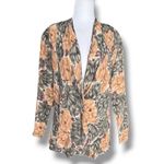 Vintage 90s Rayon Floral Blouse Jacket Neutral Autumn Button Front Long Sleeve Green Size 4 Photo 10