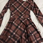 Plaid Long Sleeve Dress Brown Photo 0