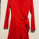 H&M  Bold Red Wrap Long Sleeve Holiday Party Photos Dress Size 4 Photo 0