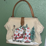 Vintage Hand painted Santa Canvas Tote Bag with Tan Handles Christmas Purse Photo 0