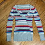 Aeropostale Y2k Striped Ribbed Fitted VNeck Sweater Size M Photo 0