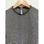 ZARA  Blouse Top XS Gingham Check Cold Shoulder Tie Back Bell Sleeve Black White Photo 4