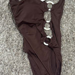 Aerie  One Piece Cheeky Swimsuit Brown Ring Detail UPF 50 size L NEW Photo 0