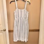 Loft  Fit & Flare Striped Button Front Sleeveless Sundress‎ White Blue 2 Photo 2