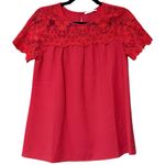 Staccato  women’s size small lace sleeve keyhole button closure coral salmon tone Photo 9