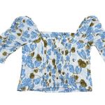 Joie  100% Linen Blue Floral Shirred Sleeve Blouse Top Small Photo 3