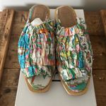 NEW Beklina Open Toe Clog Gathered Wedge Slide Sandal Wooden Floral Print Sz 6.5 Blue Photo 1